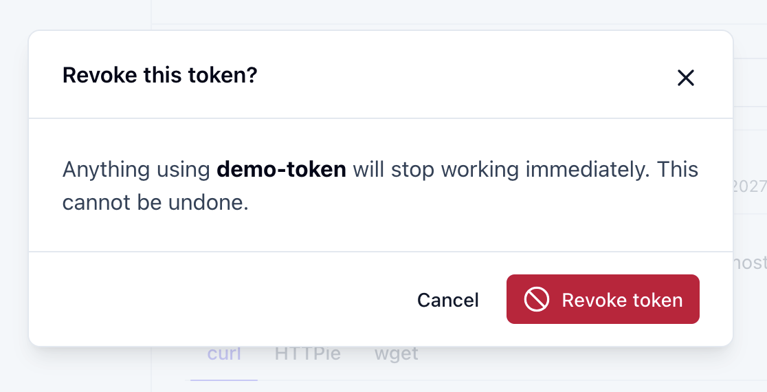 Revoke this token? confirmation dialog