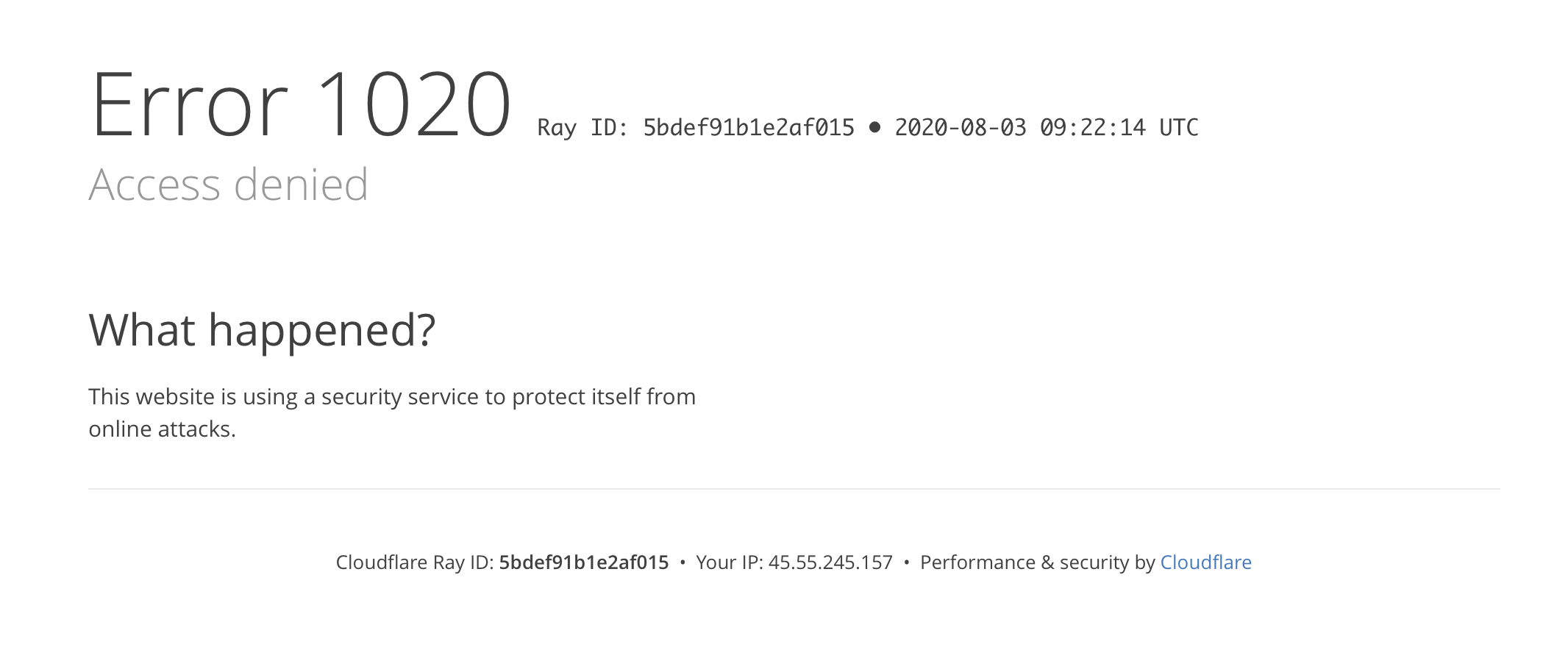 Cloudflare Error 1020 access denied screen