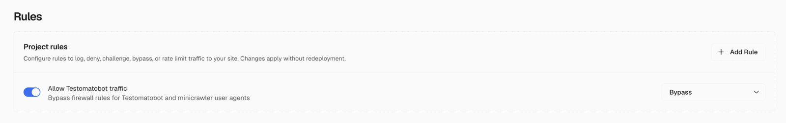 The finished rule in Vercel's project rules list