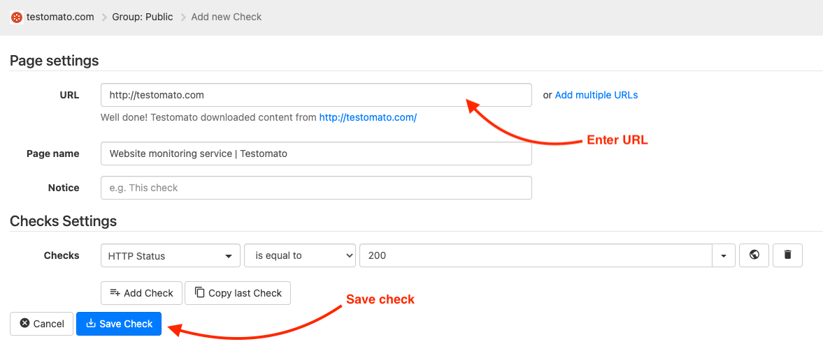 Enter URL for check