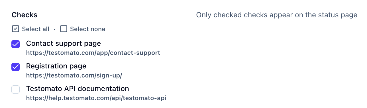 The Checks list on the edit form with two of three checks selected