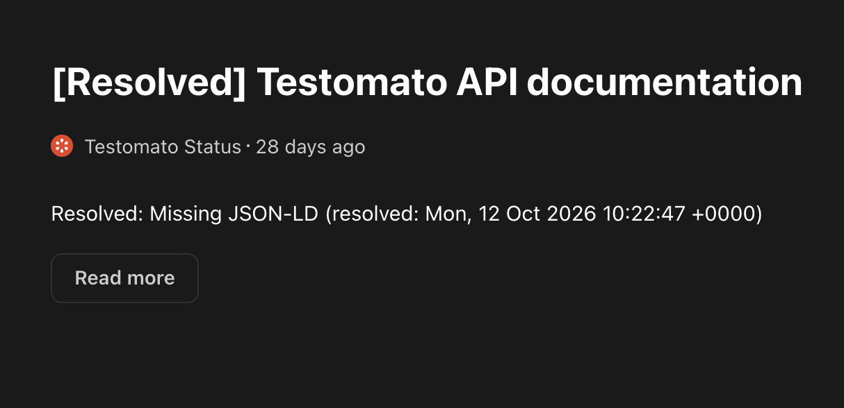 A resolved incident from the status page feed in an RSS reader