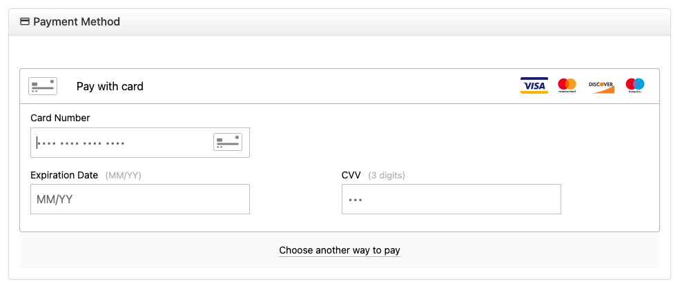 Screenshot showing card information form